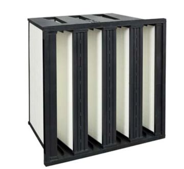 A black and white rectangular air filter with four compartments.