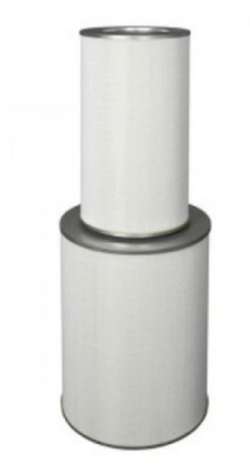 Two stacked blank cylindrical cans with metallic rims.