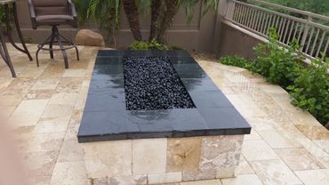 Outdoor Fireplace, Fire Feature, Stone Work, Outdoor Room, Travertine, Flagstone, Porcelain