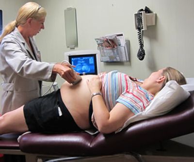 Dr. Morrison doing an Ultrasound