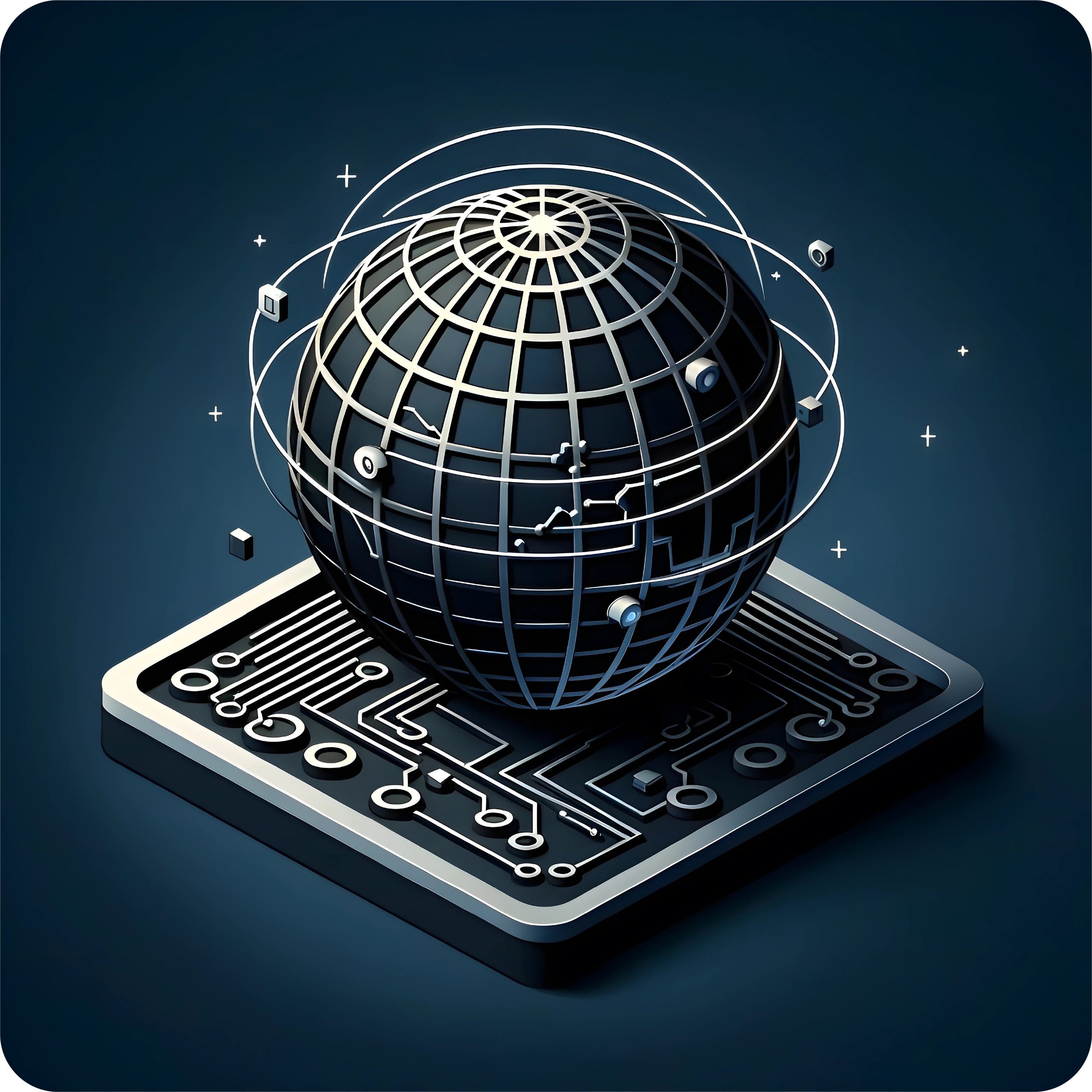 GZM Enterprises logo featuring a digital globe surrounded by orbit rings, symbolizing global technology and innovation.