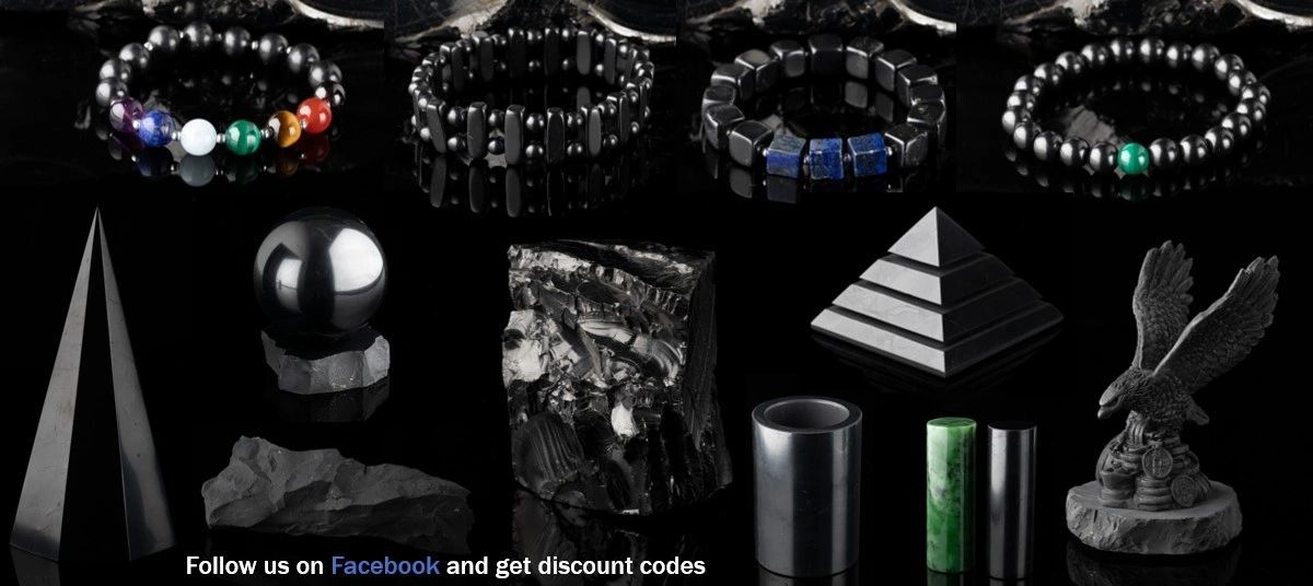 Shungite products on black surface