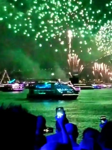 Minleon Boat RGB lighting in Sydney Harbour for New years