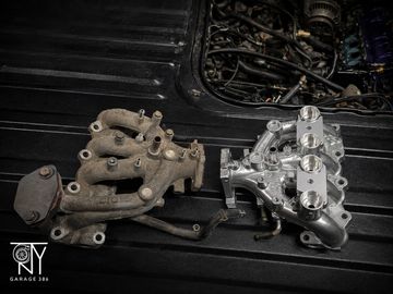 New and old car intake manifolds side by side.
