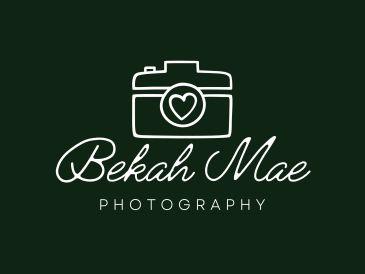 Logo for Bekah Mae Photography with a heart-themed camera icon.