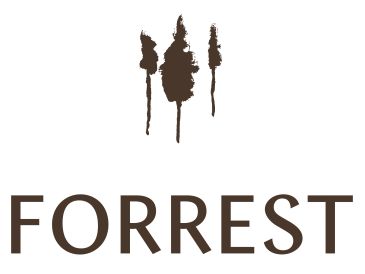 Logo with three stylized trees above the word FORREST.
