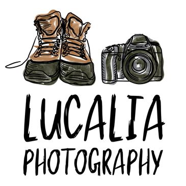 Logo with boots, camera, and text 'Lucalia Photography'.