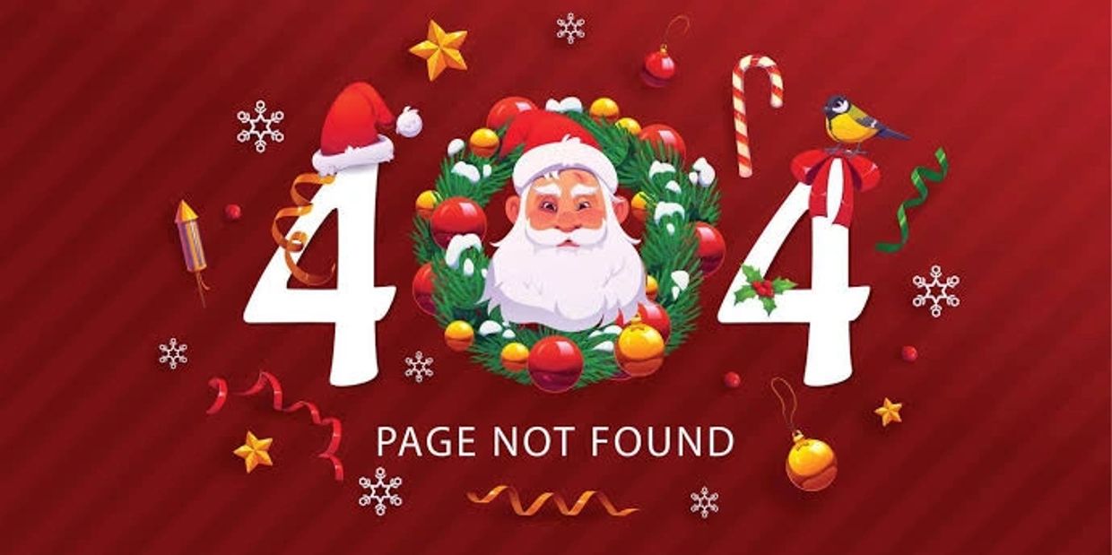 Christmas-themed 404 page not found error illustration.