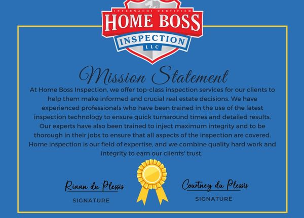 Home Boss Inspection Mission Statement for Residential & Commercial Inspections