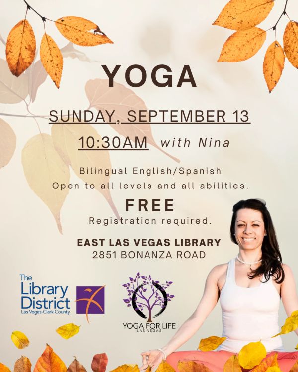 Bilingual English Spanish Yoga for all levels at the Las Vegas Library with Yoga For Life