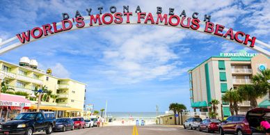 Daytona Beach arch entrance tour using Bus Charters VIP Florida