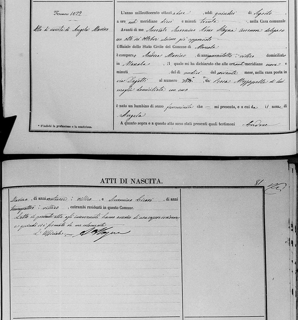 doc.5 birth Angela Marino 1882-1970