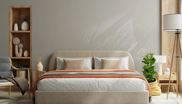 Mid Century modern, boho, tranquil bedroom