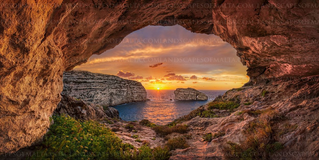 Cave at the fungus rock in san lawrenz gozo.
Dwejra landscape photography of Gozo by Derren Vella