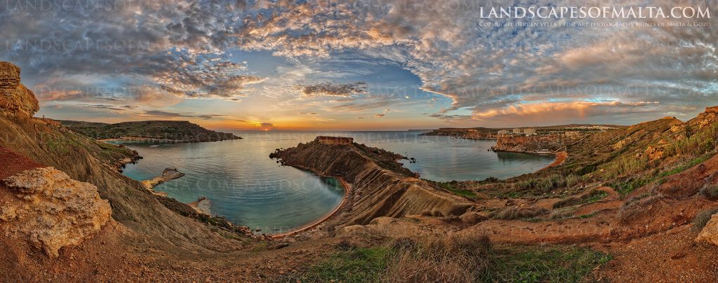 Il Qarraba at sunset. A multirow Panorama photographed in winter. Available for Camvas print
