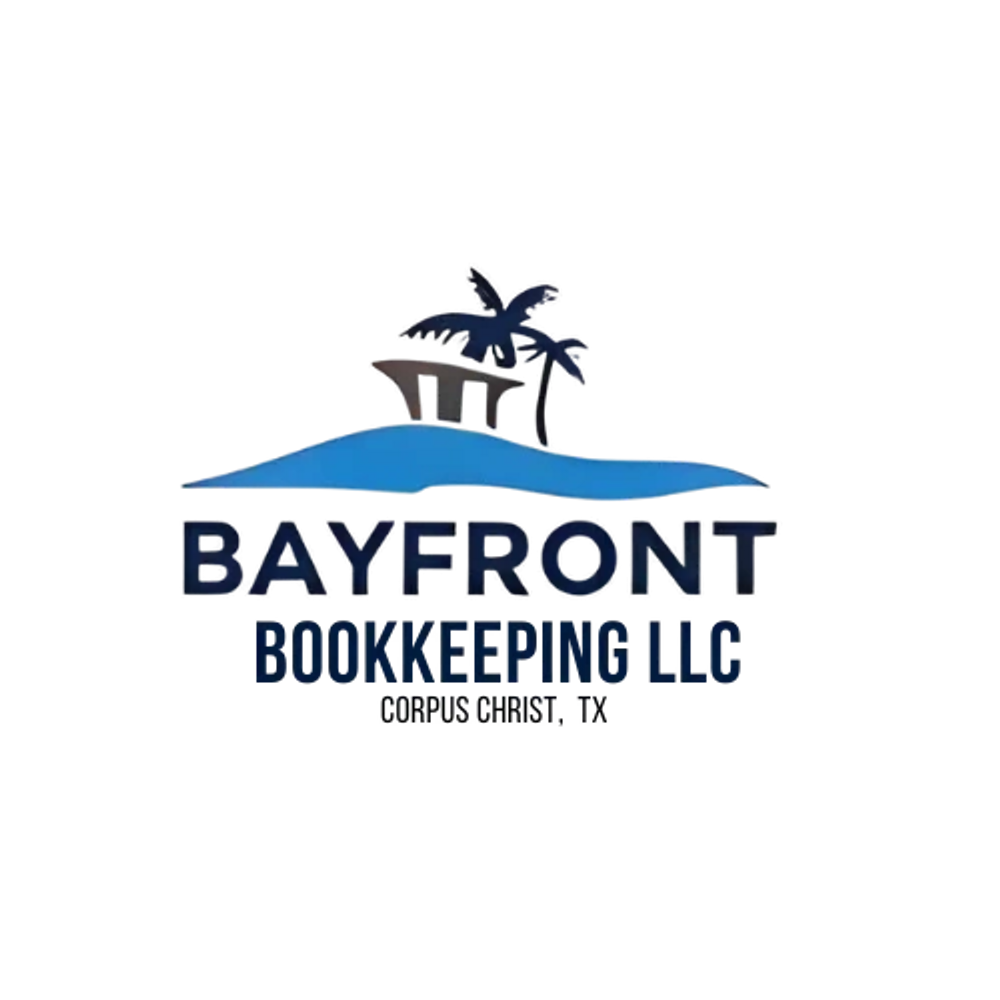 Logo of Bayfront Bookkeeping LLC with palm trees and a blue wave.
