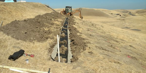 Septic tank drain field under construction in Byron, California.