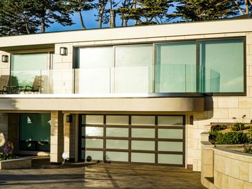Stylish garage, adding a modern touch to the accommodation's exterior.