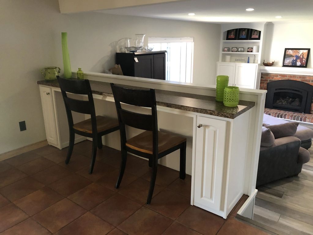 Finished breakfast bar with seating for three