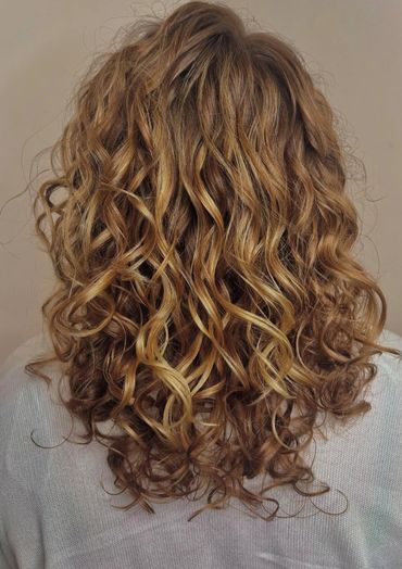 curly hair cut, gray coverage