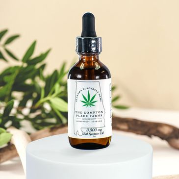 Display of The Compton Place Farms' 3,500 mg Full Spectrum Oil Tincture.