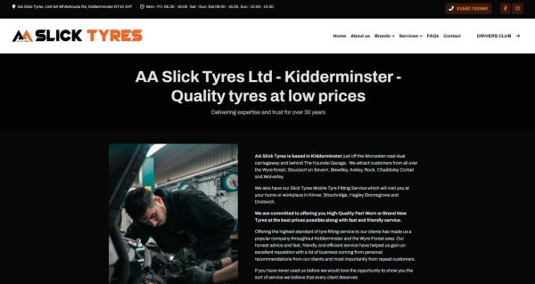 AA Slick Tyres Ltd: About Us page - bespoke 'about us' page detailing your business