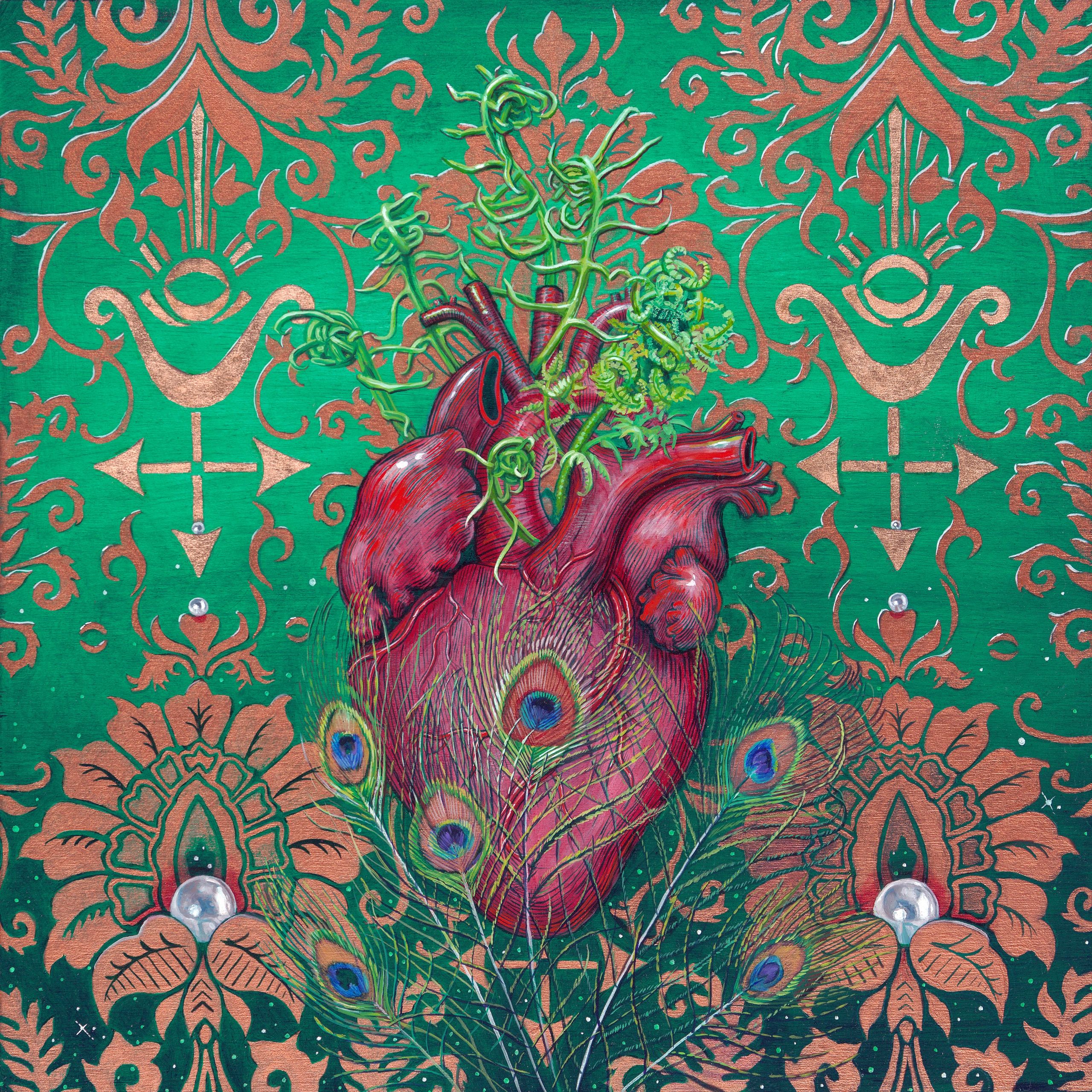 Painting of Malek Taus the peacock angel, by Michelle Anderst