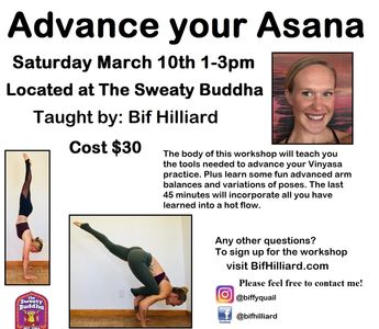 Flyer for an advanced Asana workshop by Bif Hilliard.
