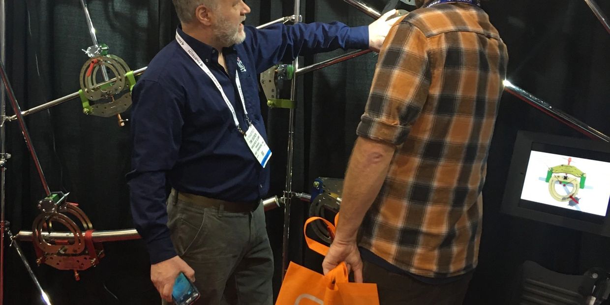 Tim Uecker demonstrating the  patented weld distortion feature of the Angle-Rite clamp.
