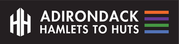 Logo for Adirondack Hamlets to Huts with stylized 'HH' and colorful stripes.