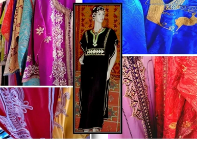 Selection of Beautiful Multicolor Moroccan Womens Kaftan, Jalaba, Candura, Blue Man Kaftan