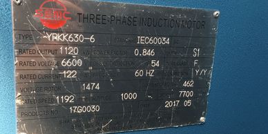 YRKS630-6 rated power 1120 KW
Rated voltage   6600 V produce by shanghai electric machinery group in