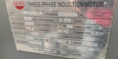 This is the yrkk name plate of three phase induction motor wich is provided by our company SEMC.