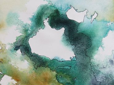 Gem Island #73 | Watercolor Paintings on Paper | Genuine Gemstone Watercolor Paintings Of Maps