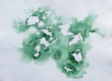turquoise green gemstone watercolor of abstract island map topography by artist Chillon Leach