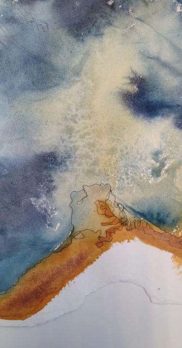 abstract watercolor painting of a Yellowstone National Park hydrothermal pool