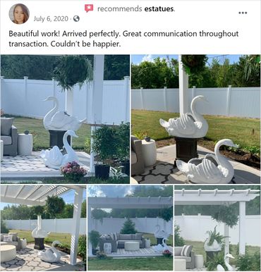 Our customer talking about the two 30" Fiberglass Outdoor Swan Planters they purchased.