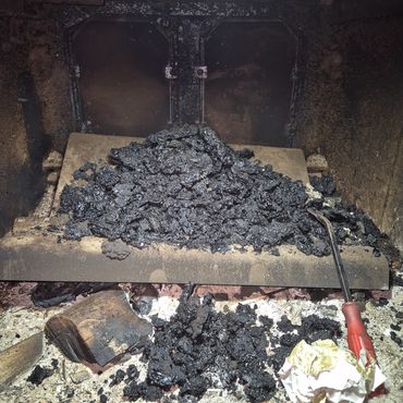 soot and creosote build up removed from log burner sweep wirral
