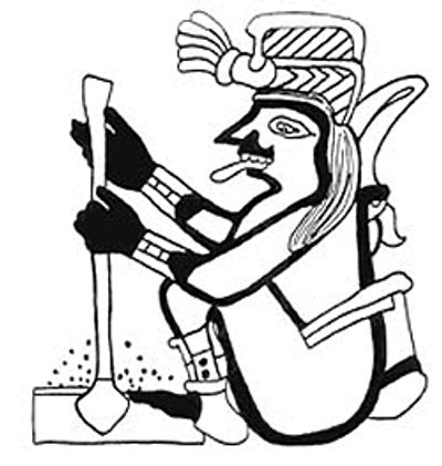 A Maya God grinding cacao