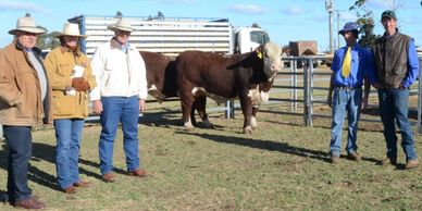 PICTURED: Dalkeith's Ant Martin, buyers Suz and Guy Lord, Branga Plains, Walcha, with their $32,000 