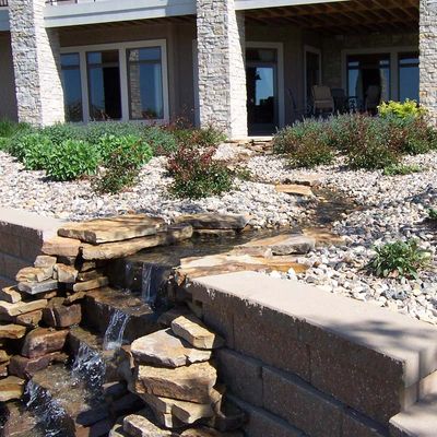 Sioux Falls Irrigation Company Installed Waterfall Feature With Shrubs