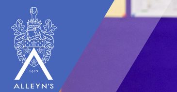 Alleyne's school logo with a blue and purple background.