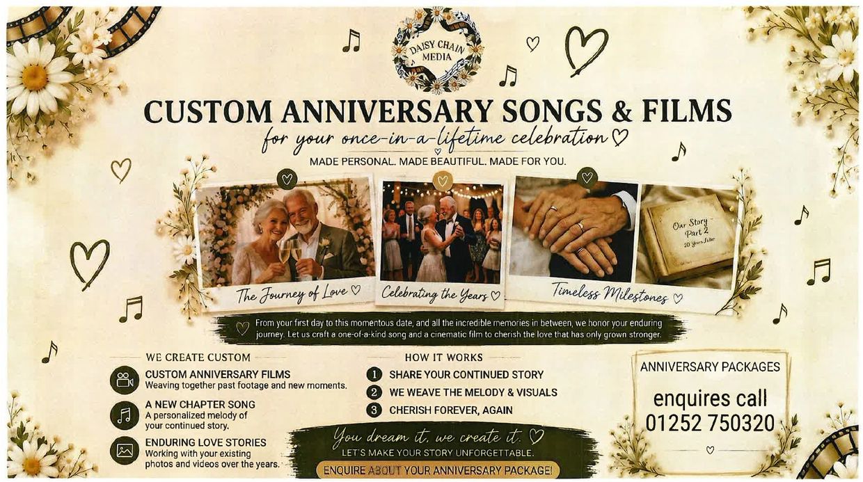 Custom anniversary songs and films for unforgettable celebrations.