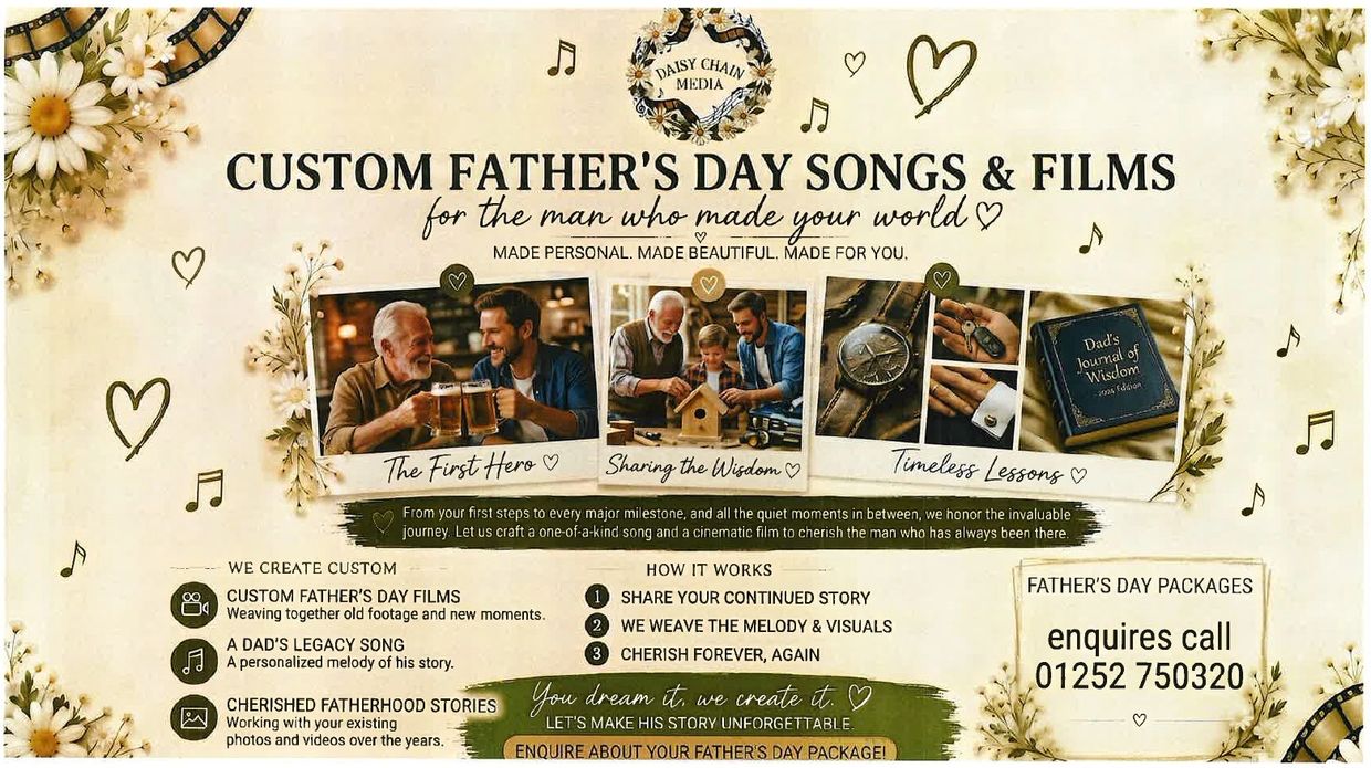 Advertisement for custom Father's Day songs and films.
