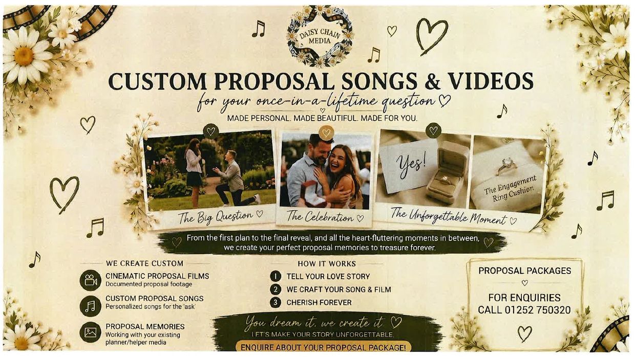 Custom proposal songs and videos for memorable proposals.