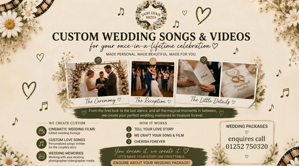 Custom wedding songs and videos for your special day by Daisy Chain Media.