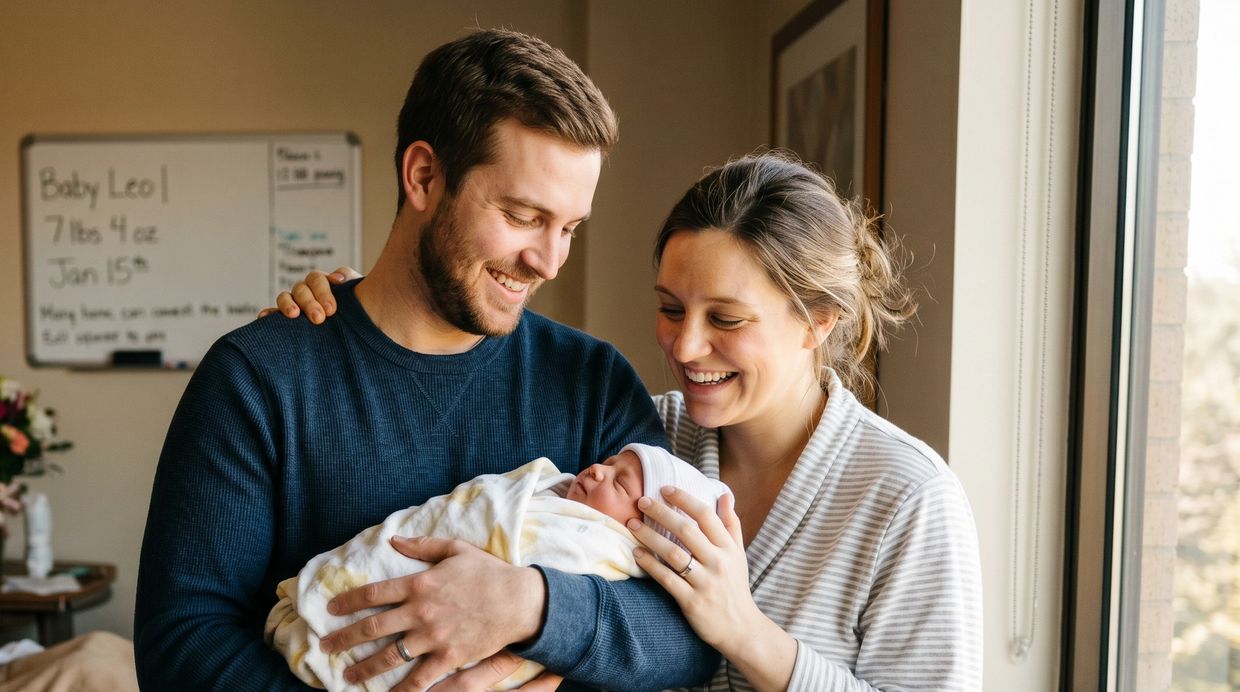 proud new parents holding new born baby