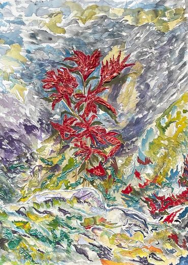 The rock cracks and the water brings life and the flower blooms
Watercolor 
22"x30"
Framed $1000
Unf