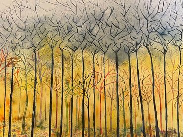 When the sun rises and sets, the light dances and the leaves fall
Watercolor on paper
22”x30”
Framed