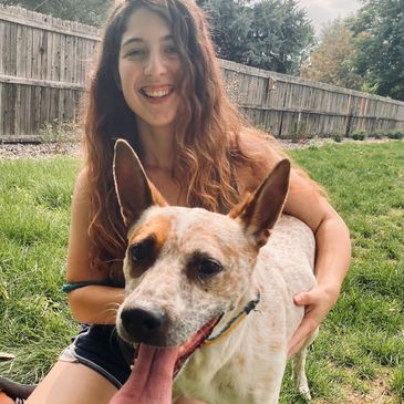 Deborah loving her beautiful furry friend.